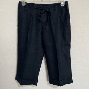 Alfani Navy Linen Capri Pants Coulottes  High Waist Pockets Drawstring Size 6
